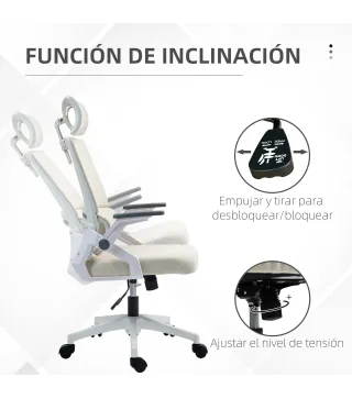 Silla de Oficina de Malla Silla de Escritorio con Altura Ajustable Reposacabezas Regulable y Reposabrazos Beige