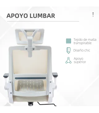 Silla de Oficina de Malla Silla de Escritorio con Altura Ajustable Reposacabezas Regulable y Reposabrazos Beige