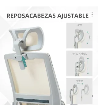 Silla de Oficina de Malla Silla de Escritorio con Altura Ajustable Reposacabezas Regulable y Reposabrazos Beige