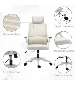 Silla de Oficina de Malla Silla de Escritorio con Altura Ajustable Reposacabezas Regulable y Reposabrazos Beige