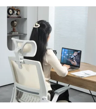 Silla de Oficina de Malla Silla de Escritorio con Altura Ajustable Reposacabezas Regulable y Reposabrazos Beige