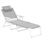 Tumbona Plegable con Respaldo Ajustable Reposacabezas y Estructura de Metal 160x66x98 cm Gris y Blanco