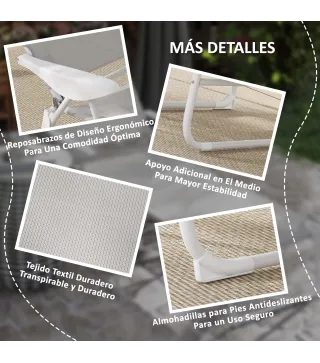Tumbona Plegable con Respaldo Ajustable Reposacabezas y Estructura de Metal 160x66x98 cm Gris y Blanco