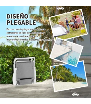 Tumbona Plegable con Respaldo Ajustable Reposacabezas y Estructura de Metal 160x66x98 cm Gris y Blanco