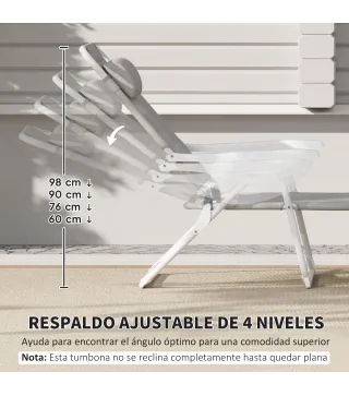 Tumbona Plegable con Respaldo Ajustable Reposacabezas y Estructura de Metal 160x66x98 cm Gris y Blanco