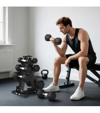 Juego de Mancuernas 2x2kg 2x5kg 2x8kg 2x10kg con Soporte de Almacenamiento para Ejercicio Entrenamiento Negro