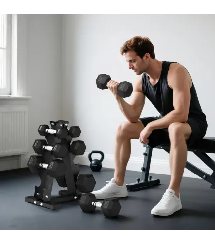 Juego de Mancuernas 2x2kg 2x5kg 2x8kg 2x10kg con Soporte de Almacenamiento para Ejercicio Entrenamiento Negro