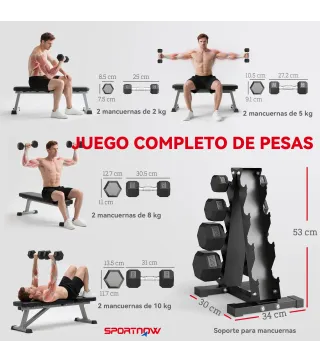 Juego de Mancuernas 2x2kg 2x5kg 2x8kg 2x10kg con Soporte de Almacenamiento para Ejercicio Entrenamiento Negro