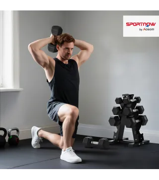 Juego de Mancuernas 2x2kg 2x5kg 2x8kg 2x10kg con Soporte de Almacenamiento para Ejercicio Entrenamiento Negro