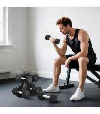 Juego de Mancuernas 2x4kg 2x6kg 2x8kg con Soporte de Almacenamiento para Ejercicio Entrenamiento Negro