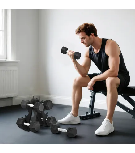 Juego de Mancuernas 2x4kg 2x6kg 2x8kg con Soporte de Almacenamiento para Ejercicio Entrenamiento Negro