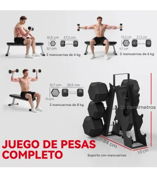 Juego de Mancuernas 2x4kg 2x6kg 2x8kg con Soporte de Almacenamiento para Ejercicio Entrenamiento Negro