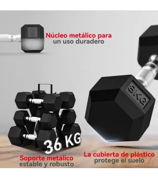 Juego de Mancuernas 2x4kg 2x6kg 2x8kg con Soporte de Almacenamiento para Ejercicio Entrenamiento Negro