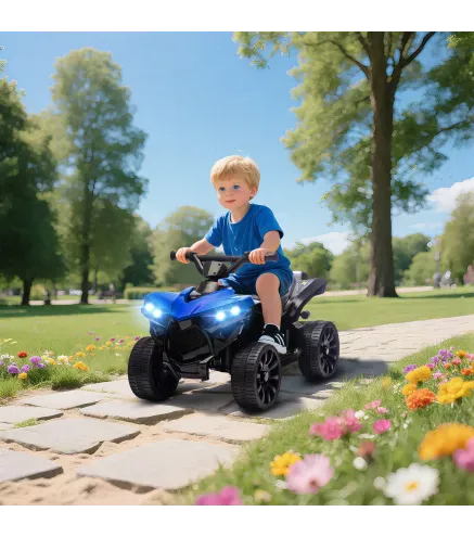 Quad Eléctrico para Niños 6 V Quad para Niños de 37 a 72 Meses Velocidad hasta 3 km/h Faros y Música 70x42x45 cm Azul