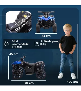 Quad Eléctrico para Niños 6 V Quad para Niños de 37 a 72 Meses Velocidad hasta 3 km/h Faros y Música 70x42x45 cm Azul