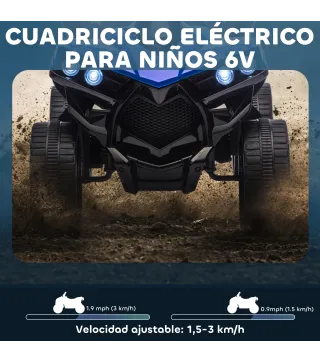 Quad Eléctrico para Niños 6 V Quad para Niños de 37 a 72 Meses Velocidad hasta 3 km/h Faros y Música 70x42x45 cm Azul