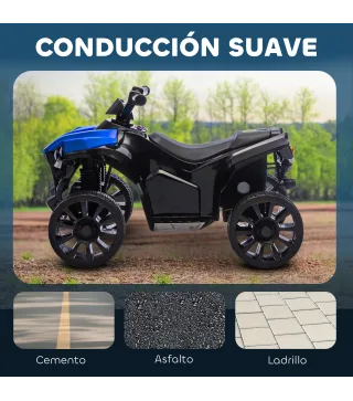 Quad Eléctrico para Niños 6 V Quad para Niños de 37 a 72 Meses Velocidad hasta 3 km/h Faros y Música 70x42x45 cm Azul