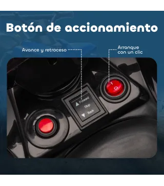 Quad Eléctrico para Niños 6 V Quad para Niños de 37 a 72 Meses Velocidad hasta 3 km/h Faros y Música 70x42x45 cm Azul