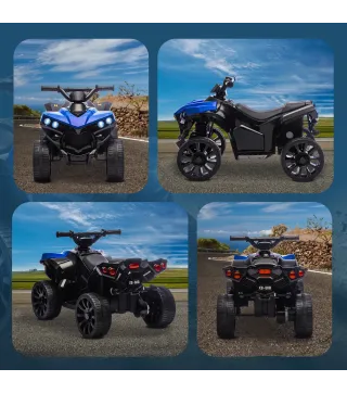 Quad Eléctrico para Niños 6 V Quad para Niños de 37 a 72 Meses Velocidad hasta 3 km/h Faros y Música 70x42x45 cm Azul
