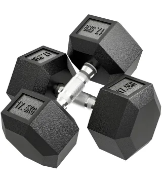 Set de 2 Mancuernas Hexagonales de 2x17,5 kg de Hierro Fundido Recubiertas en Goma para Entrenamiento en Casa Gimnasio