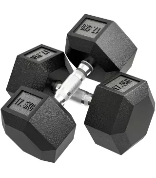 Set de 2 Mancuernas Hexagonales de 2x17,5 kg de Hierro Fundido Recubiertas en Goma para Entrenamiento en Casa Gimnasio