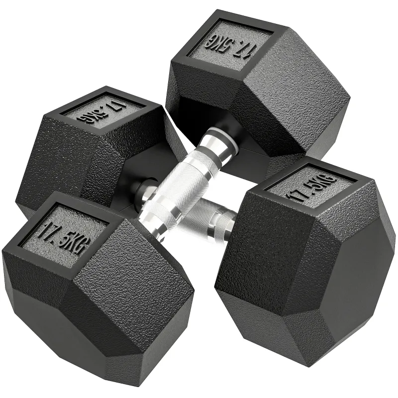 Set de 2 Mancuernas Hexagonales de 2x17,5 kg de Hierro Fundido Recubiertas en Goma para Entrenamiento en Casa Gimnasio
