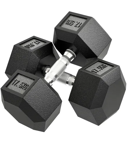 Set de 2 Mancuernas Hexagonales de 2x17,5 kg de Hierro Fundido Recubiertas en Goma para Entrenamiento en Casa Gimnasio