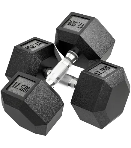 Set de 2 Mancuernas Hexagonales de 2x17,5 kg de Hierro Fundido Recubiertas en Goma para Entrenamiento en Casa Gimnasio