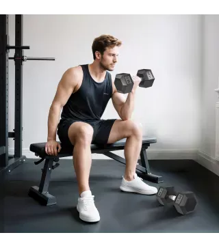 Set de 2 Mancuernas Hexagonales de 2x17,5 kg de Hierro Fundido Recubiertas en Goma para Entrenamiento en Casa Gimnasio