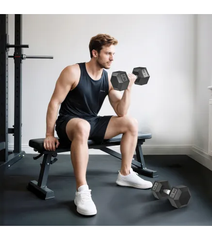 Set de 2 Mancuernas Hexagonales de 2x17,5 kg de Hierro Fundido Recubiertas en Goma para Entrenamiento en Casa Gimnasio