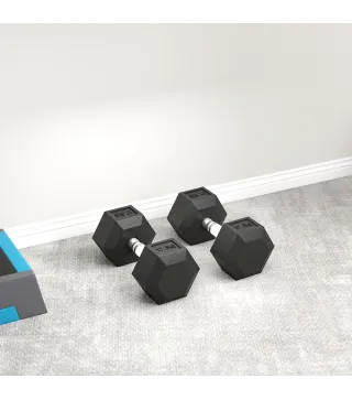 Set de 2 Mancuernas Hexagonales de 2x17,5 kg de Hierro Fundido Recubiertas en Goma para Entrenamiento en Casa Gimnasio