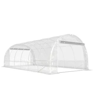 Invernadero de Túnel 6x3x2 m con 2 Puertas Enrollables Estructura de Acero Galvanizado Cubierta PE Anti-UV Transparente