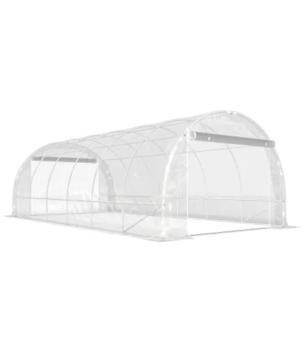 Invernadero de Túnel 6x3x2 m con 2 Puertas Enrollables Estructura de Acero Galvanizado Cubierta PE Anti-UV Transparente