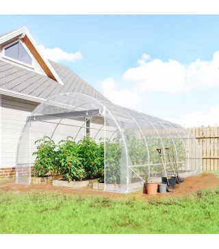 Invernadero de Túnel 6x3x2 m con 2 Puertas Enrollables Estructura de Acero Galvanizado Cubierta PE Anti-UV Transparente