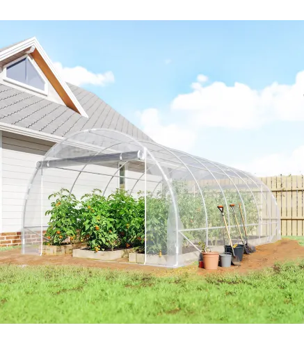 Invernadero de Túnel 6x3x2 m con 2 Puertas Enrollables Estructura de Acero Galvanizado Cubierta PE Anti-UV Transparente