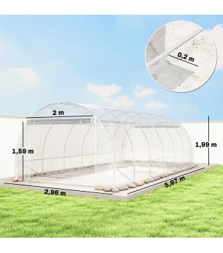 Invernadero de Túnel 6x3x2 m con 2 Puertas Enrollables Estructura de Acero Galvanizado Cubierta PE Anti-UV Transparente