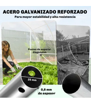Invernadero de Túnel 6x3x2 m con 2 Puertas Enrollables Estructura de Acero Galvanizado Cubierta PE Anti-UV Transparente