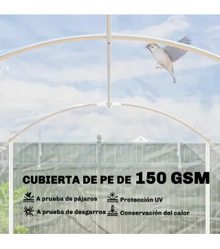 Invernadero de Túnel 6x3x2 m con 2 Puertas Enrollables Estructura de Acero Galvanizado Cubierta PE Anti-UV Transparente