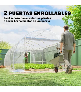Invernadero de Túnel 6x3x2 m con 2 Puertas Enrollables Estructura de Acero Galvanizado Cubierta PE Anti-UV Transparente