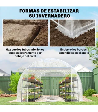 Invernadero de Túnel 6x3x2 m con 2 Puertas Enrollables Estructura de Acero Galvanizado Cubierta PE Anti-UV Transparente