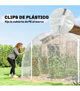 Invernadero de Túnel 6x3x2 m con 2 Puertas Enrollables Estructura de Acero Galvanizado Cubierta PE Anti-UV Transparente