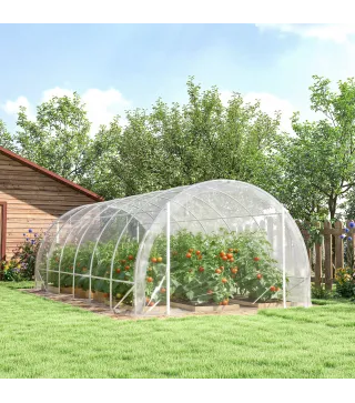 Invernadero de Túnel 6x3x2 m con 2 Puertas Enrollables Estructura de Acero Galvanizado Cubierta PE Anti-UV Transparente