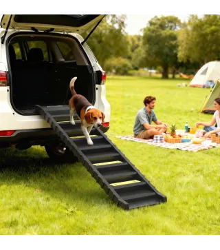 Rampa para Perros Plegable 154 cm Rampa para Perros para Coche Cama con 10 Escalones Antideslizantes Carga 68 kg Negro