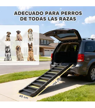 Rampa para Perros Plegable 154 cm Rampa para Perros para Coche Cama con 10 Escalones Antideslizantes Carga 68 kg Negro