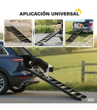 Rampa para Perros Plegable 154 cm Rampa para Perros para Coche Cama con 10 Escalones Antideslizantes Carga 68 kg Negro