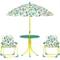 Conjunto de Mesa y Sillas Infantil de Jardín de 4 Piezas Sillas Plegables Sombrilla Desmontable Diseño de Jungla Verde