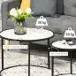 Juego de 2 Mesas Auxiliares Redondas Apilables Mesas Nidos con Encimera en Efecto de Mármol Ø60x46 cm y Ø40x40 cm Blanco
