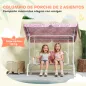 Columpio Jardín Exterior para niños 2 Plazas Toldo Ajustable Cinturones de Seguridad Diseño de Unicornio Arcoíris Rosa