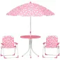 Conjunto de Mesa y Sillas Infantil de Jardín de 4 Piezas Sillas Plegables Sombrilla Desmontable Diseño Unicornios Rosa