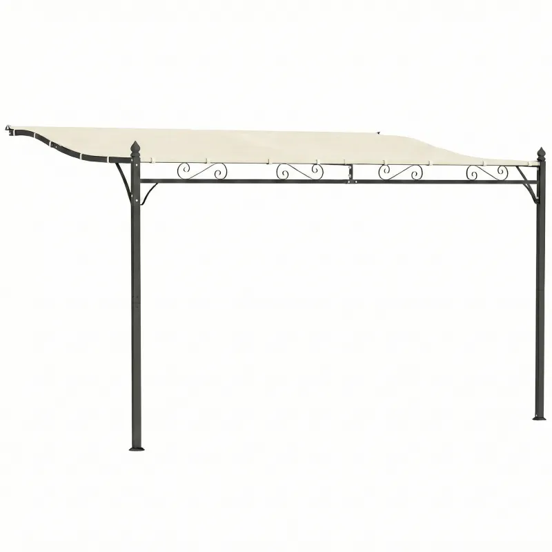 Pérgola de Pared 2,5x3,5 m con Techo Inclinado Orificios de Drenaje y Estructura Metálica Blanco Crema